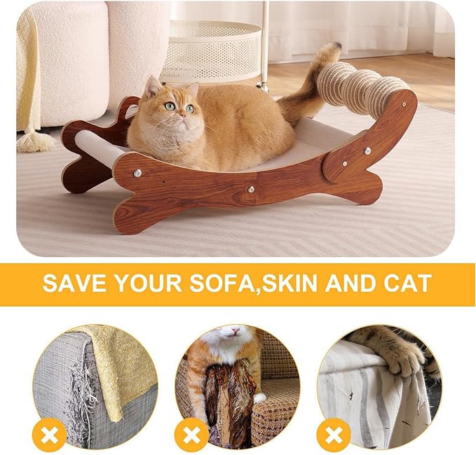 Cat Scratch Pad with Replacement Scratching Felt, Large Cat Scratcher Bed Hammock Lounge for Scratching Pad, Protects Furniture,Kittens Gifts(Caramel)
