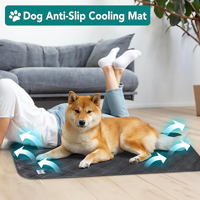 PetAmi Waterproof Cooling Mat for Dog, Premium Pet Cooling Blanket for Bed Crate, Anti Slip Indoor Dog Cool Pad for Sleeping, Q-MAX Large Sofa Couch Cover Mat for Cat, Grey, 40x60