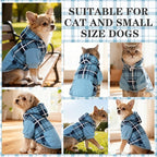EXPAWLORER Plaid Cat Hoodie - British Style Warm Cat Sweater Shirt with Leash Hole,Pet Clothes Outfits,Winter Coat Apparel for Puppy Cats Girl Boy-Kitten Apparel,Blue M
