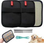Pet Hair Removal Glove for Small Hands, 2Pcs Electrostatic Dog Cat Hair Remover Gloves for Furniture Car Seat Couch, Reusable Grooming & Shedding Tool with Free Steel Comb & Toothbrush