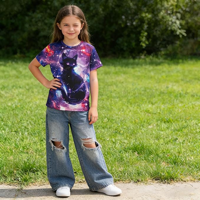 Funnycokid Girls Shirts Cat T Shirt Size 5-12 Clothes for Kids