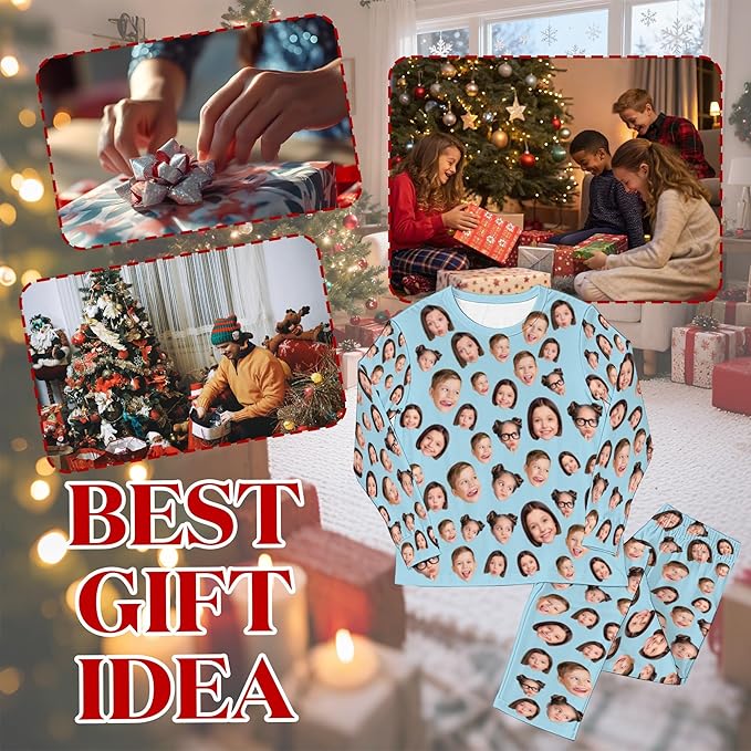 Artsadd Personalized Pajamas with Faces for Women Men Custom Christmas Pajamas Gifts for Family Couple, Funny Photo Pjs