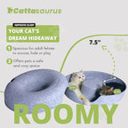 Cattasaurus Peekaboo Cat Cave Donut for Multiple & Large Cats up to 30-45 lbs, 3-in-1 Self Warming Cat Bed, Tunnel & Scratcher for Indoor Cats, Washable & Detachable Small Dog Bed (Light Gray, Large)