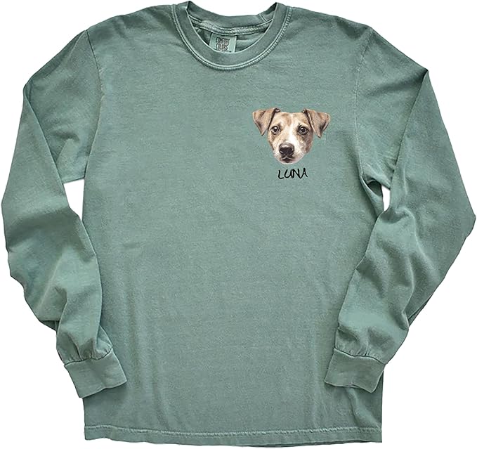 Custom Dog Photo Shirt, Cute Cat Mom Dad Gifts, Pet Lover Long Sleeve Shirts and Sweatshirts, Sentimental Memorial Personalized Gifts for Christmas, Birthday Multiple Colors