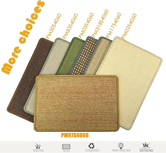 Cat Scratcher Mat, 23.6 x 15.7inch,Natural Sisal Cat Scratchers for Indoor Cats with Velcro Tapes,Cat Scratching Pad Rug,Horizontal Cat Scratching Mat Protect Furniture and Sofas (Brown)