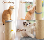 5-Inch Thick Sisal Cat Scratching Post, 36" Tall Cat Scratch Tower with Top Platform and Extra-Stable 20.8×15.9" Base, Durable Cat Scratcher for Indoor Cats, Gray
