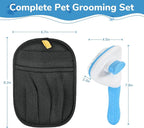 Pet Hair Removal Brush & Glove Set – Self-Cleaning Slicker Deshedding Brush and Reusable Hair Removal Glove for Dogs, Cats & Horses, Gentle Grooming Tool for Long & Short Haired Pets