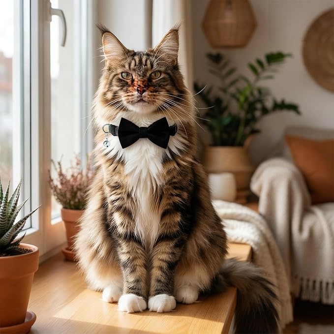 Leezmark 6 Pack Cat Collars with Bow Tie and Bell, Velvet Cat Collars with Bowtie, Adjustable 7-11 inch Cat Bow Tie Collar for Kitty Kitten Adult Cats, Pet Supplies Accessories
