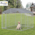 PawHut Outdoor Dog Kennel, Heavy Duty Dog Run Outdoor Fence with Waterproof Cover, Galvanized Chain Link, Secure Lock, 9.8' x 9.8' x 7.7'