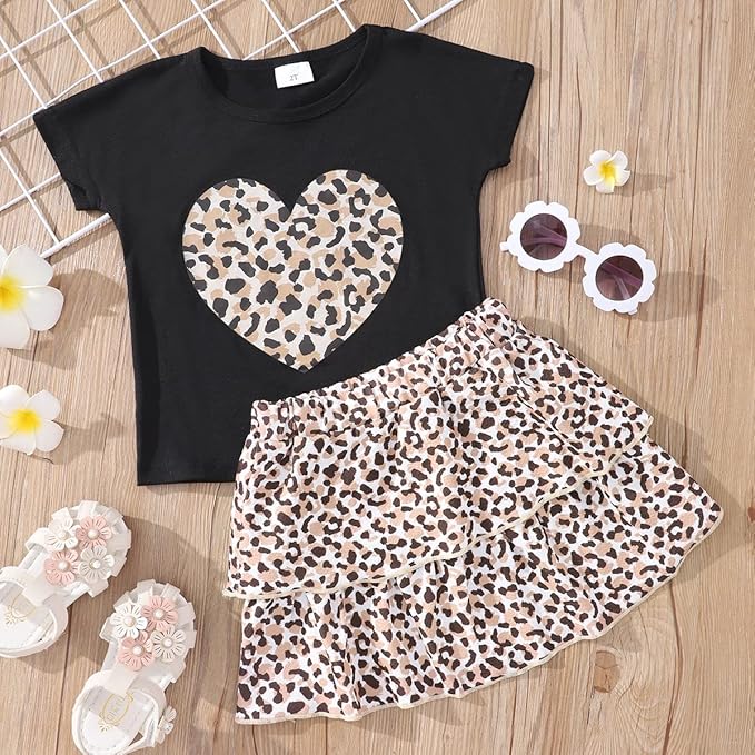 Akyzic Little Girl Skirt Outfit Two Piece Spring Summer Outfit Butterfly Dress Cat Print Skirt Toddler Girl Outfit Set