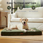 FUKUMARU Dog Bed, Thickened Corduroy Orthopedic Dog Beds with Washable Cover, XL Waterproof Dogs Bed for Crate, 28D Egg Crate Foam Support Pet Mat, Cozy Pet Bed Pad with Anti-Slip Bottom, Green