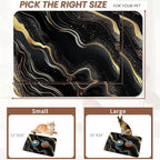 Marble Pet Feeding Mat,Black Gold Flowing Marble Absorbent Quick-Dry Cat Dog Food and Water Bowl Mats,Non-Slip Rubber Backing Mat,Cat Dog Accessories Supplies 12"x20"