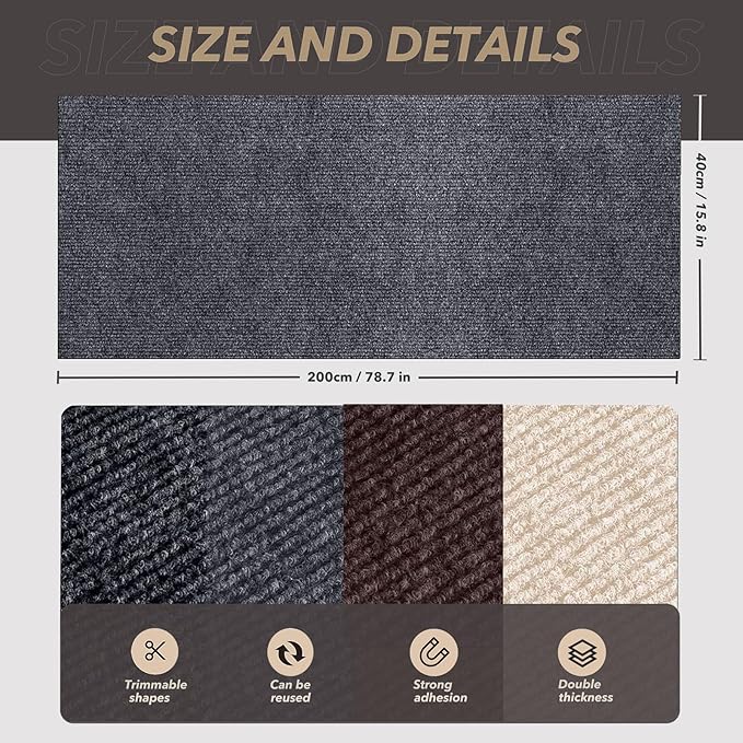 78.7"X15.8" Cat Scratching Mat, Self-Adhesive Cat Scratch Carpet, DIY Cats Scratch Furniture Protector for Couch, Sofa, Wall & Door, Durable Furniture Guards Couch Scratcher from Cats Claws, Dark Grey