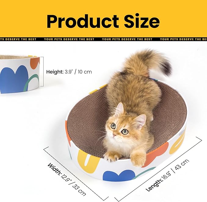 Cat Scratcher Cardboard,2 in 1 Oval Cat Scratch Pad Bowl for Indoor Kitty Grinding Claw,Round Kittens Scratching Board Corrugated Lounge Pet Beds&Furniture Protector for Couch&Carpets&Sofas