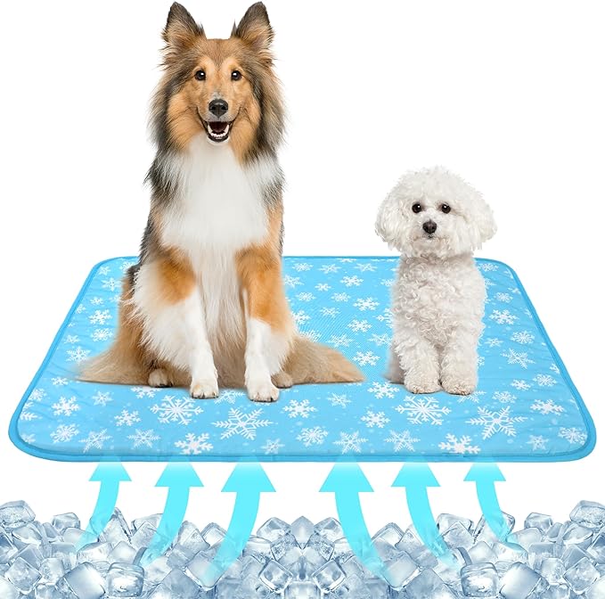 NACOCO Summer Pet Cooling Mat - Cat Dog Cushion Pad Sleeping Cool Snowflake Comfortable Soft for Pets Kids and Adults (Blue Snowflake, L)
