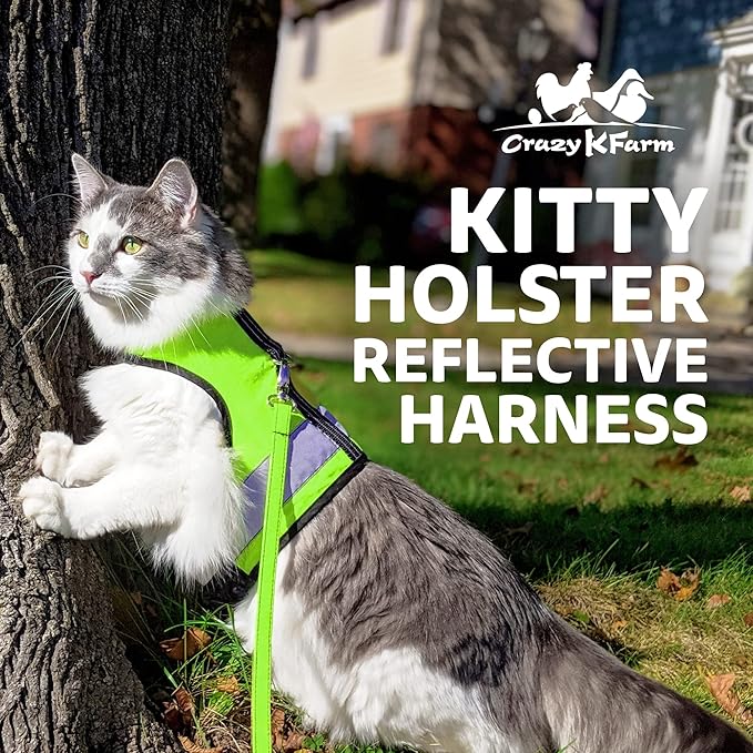 Kitty Holster Reflective Cat Harness – High-Visibility Cat Harness for Travel, Day and Night Walking - Soft Cotton Cat Accessories, Breathable, Secure & Washable, Made in USA - Loud Lime, XS