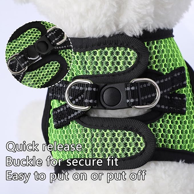 No Pull Small Dog Harness Tiny Dog Harness for Small Dogs Cats Chihuahua Harness Lightweight Extra Small Dog Harness Vest Reflective Step in Air Mesh Puppy Harness (Green, X-Small)