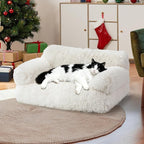 Large Cat Beds for Indoor Cats, Dog Couch Bed, Cute Cat Couch Sofas for Less 20lbs Kitten Puppy, Small Dog Sofas & Chairs with Removable Washable Cover, Soft Warm Pet Furniture, Plush White