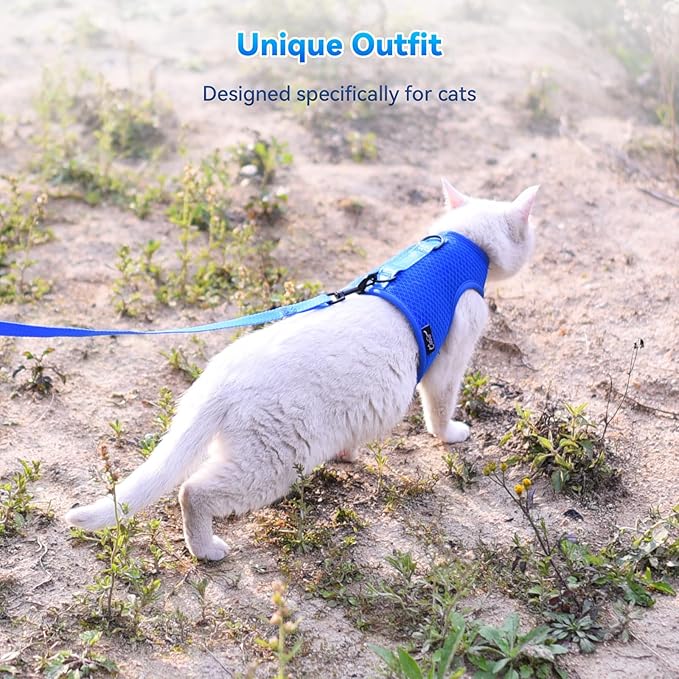 Kitty Harness and Leash for Walking Escape Proof Breathable Mesh Fabric, Solid Blue, X-Small, Adjustable Cat Walking Jackets, Padded Stylish Cat Vest
