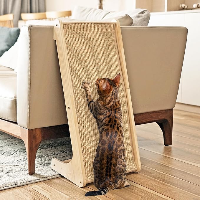 PETKARAY Cat Scratcher, Cat Sisal Scratching Ramp, L Shape Cat Scratch Pad for Indoor Cats, Wall Furniture Protector with Catnip Large