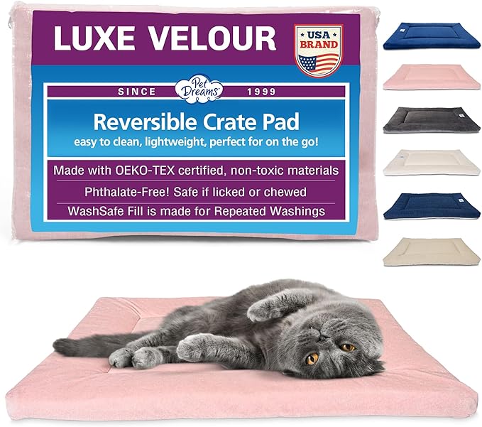 Pet Dreams Small Cat Bed - Crate Pad, Washable Cat Mat, Non-Toxic, Flat Indoor Kitten Bed, Fits iCrate 18, 24, 30, 36, 42, 48 Inches (Pink, X Small, 18")