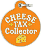 Bad Tags Personalized Dog and Cat ID Tags in 25+ Designs and 2 Sizes - 5 Lines of Custom Engraved Text - Funny Cute Personalized Pet Tags (Cheese Tax Collector, Large (1.25 inch))