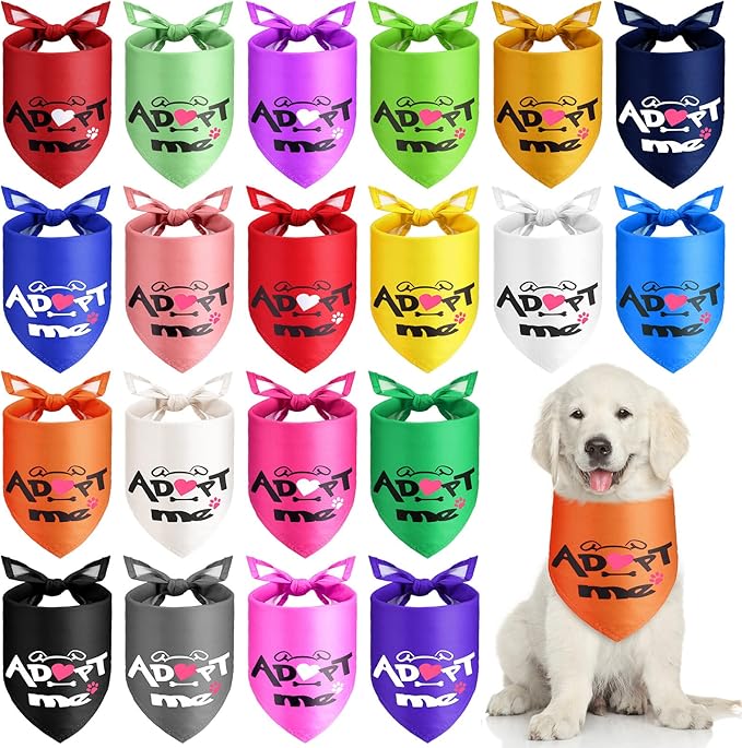 20 Pack Adopt Me Dog Bandanas Plain Adopt Me Triangle Dog Bandana Reversible Triangle Bibs for Dogs Cats Pets Costume Accessories, Assorted Colors, 25.6 x 17.7 x 17.7 Inch