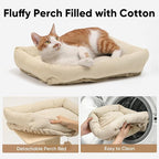 FUKUMARU Cat Scratching Post, Modern Style Tall Scratch Posts with Perch for Infoor Cats Adults, Large Cat Scratcher Tower with Bed, Small Tree with Raised Stand, Natural Sisal & Solid Wood