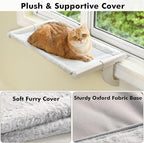 Window Sill Mount Cat Perch for Indoor Cats, One-Step Sliding Clamping Slot Adjustment Cat Hammock with Washable Cover, No Suction Cups Pet Bed for Windowsill & Bedside (XL)