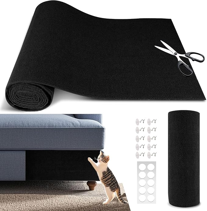 Cat Scratch Furniture Protector, 39.4"x15.8" Self Adhesive Cat Scratch Mat Pad,Cut to Fit DIY Replacement Carpet for Tree,Wall,Bed,Door, Couch Protector (Black)