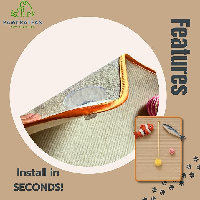28 Inch Cat Wall Scratcher Pad with Toys – Hanging Sisal Scratch Board Kit for Indoor Cats, Includes Catnip Fish & Teaser Ball (Light Brown)