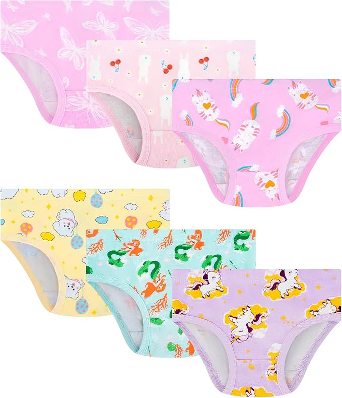 Girls and Toddlers 100% Cotton Underwear Tagless Soft Panties Size 2-3T,4-5T,6,8,10,12 (6-Pack)