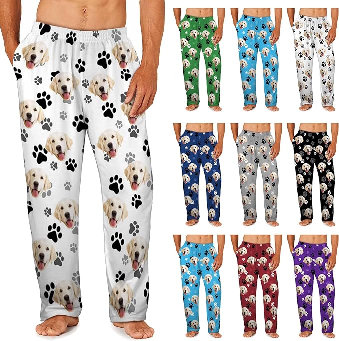 MyPupSocks Custom Pajama Pants for Pet Lover, Personalized Photo Face Printed Pajama Bottoms Sleepwear with Pockets
