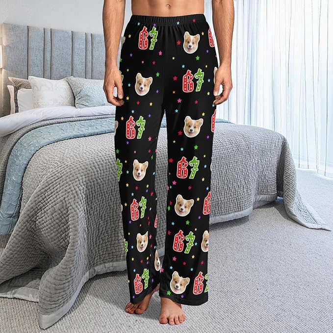 Custom Pajama Pants for Women Men, Personalized 67 Name Photo PJ Family Six Seven Matching Sleep Bottoms Birthday Xmas Gifts