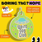 Bad Tags Personalized Dog and Cat ID Tags in 25+ Designs and 2 Sizes - 5 Lines of Custom Engraved Text - Funny Cute Personalized Pet Tags (Weird Dog Club, Small (1 inch))