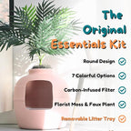 Good Pet Stuff Hidden Litter Box Planter, Decorative Cat Litter Enclosure with Carbon Filter, Artificial Plant, Easy Clean, Indoor Design, Original Round Style, Essentials Kit, Pink Coral