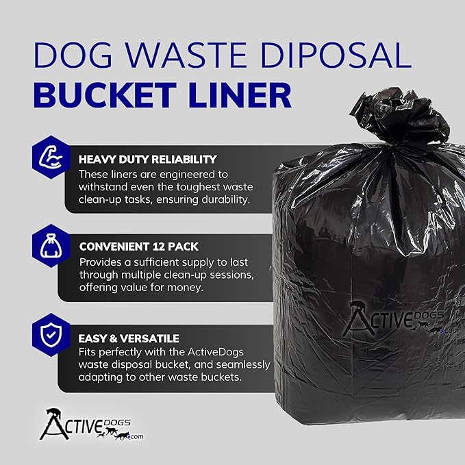 ActiveDogs Dog Poop Bucket Bags 12PK - Heavy Duty 5 Gallon Poop Bags for Dogs Waste Removal Trash Can, Bucket or Pail - Extra Thick 1.2ml Plastic Tear Resistant & Leak Proof Refill Liners