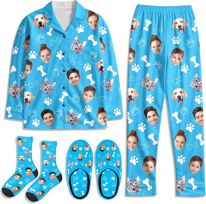Artsadd Custom Pajamas for Women Men Family, Personalized Face Pjs Pajama Pants, Funny Pet Photo Loungewear Sleepwear Jammies
