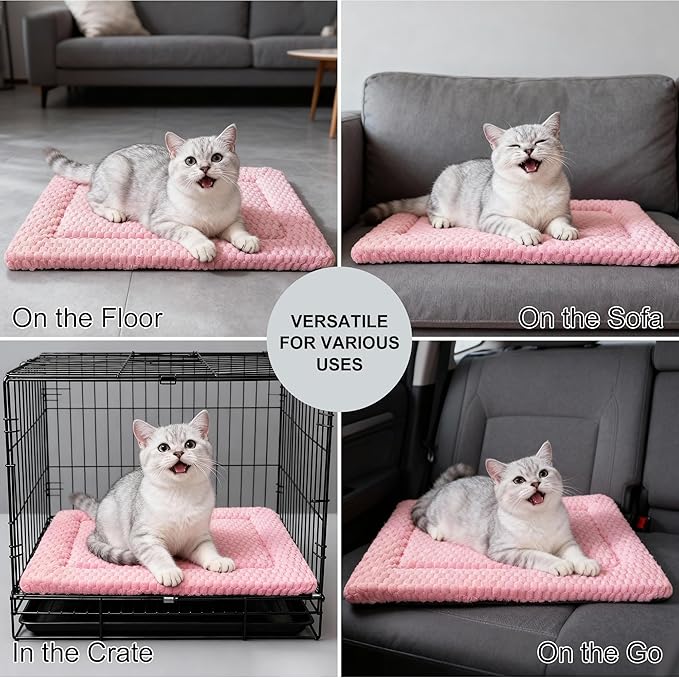 Dog Bed Mat - Dog Crate Pad - Reversible Mat for Pet Comfort - Soft Bed Crate Pads with Dual-Sided Design for All Seasons (Pink, 18" L x 14" W x 1.5" Th)