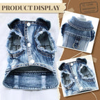 Cool Dog Jean Jacket Vest with D-Ring Blue Denim Dogs Outfits for Small Medium Dogs Cats Boy Male Dog Clothes Costume Dogggie Puppy Harness Coat for Frenchie Walking(Blue with D-Ring,XL)