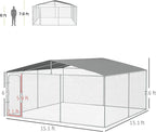 PawHut Outdoor Dog Kennel, Heavy Duty Dog Run Outdoor Fence with Waterproof Cover, Galvanized Chain Link, Secure Lock, for Large Breeds, Chickens, Ducks, 15' x 15' x 7.5'