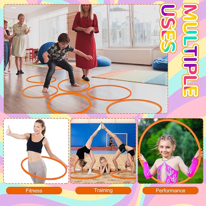 Shappy 6 Pcs Exercise Hoop Detachable Adjustable Plastic Toy Playground Toys Colored Hoop Circles for Teens Games Gymnastics Dog Agility Equipment Party Decor
