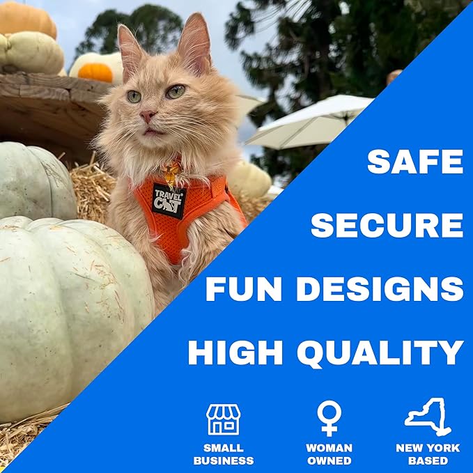Travel Cat Harness and Leash Set - Adjustable Fit Mesh Cat Harness and Reflective Strap - Comfort Walking Vest for Kitten for Outdoor Walking, Hiking (Large, Orange)