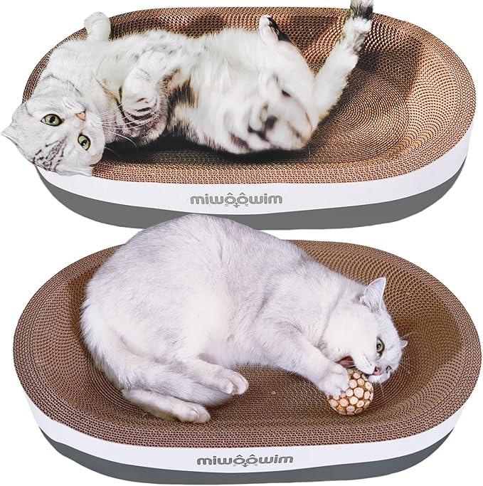 3PCS 23.6 Inch Extra Large Cat Scratcher Bed,Big Cats Box with Corrugated Scratch Pad, Scratching Lounge Bed,Oval Shape Cat Scratcher Bowl