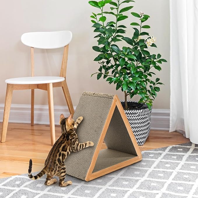 Nicunom 3-Sided Vertical Cat Scratching Post, Cat Scratcher Foldable, Triangle Cat Scratching Board, Multiple Angle Scratch Pad, 6 Usable Sides Recyclable Cat Scratcher Cardboard for Indoor Cats