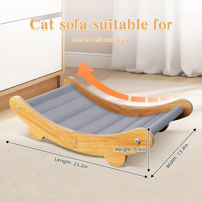 Cooling Cat Bed Hammock,Cats Cooling Mat, Comfort Gel Pet Pad, Indoor Elevated Cat Beds Chair, Curved Design, Pet Mat, Pet Furniture Couch, Wear-Resistant PVC Waterproof Fabric（Grey）