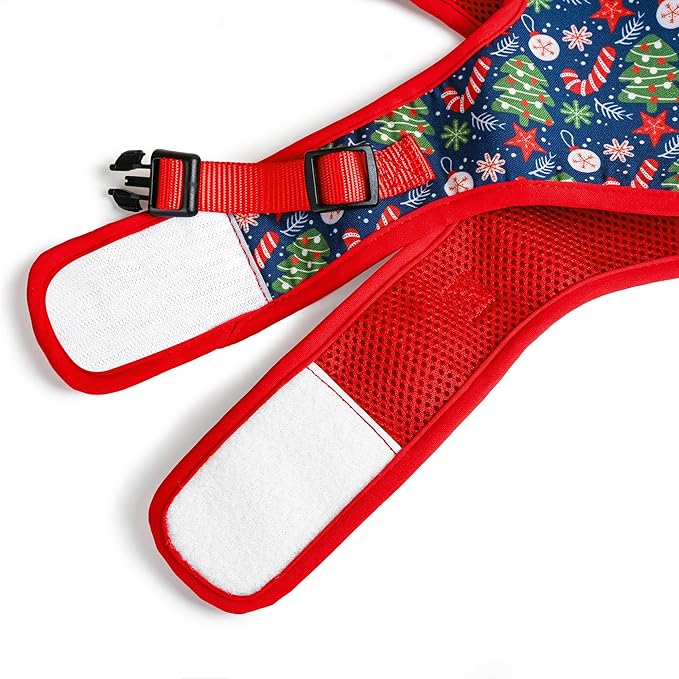 Mile High Life Velcro Dog Harness, Air Mesh Floral Vest Harness for 20 lbs Small Dogs & Cats, Easy Get on Adjustable Easy Closures Both Neck and Chest(Red Tree, M Chest 18"-20")