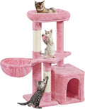 Yaheetech 34.5in Scratching Post, Cat Scratchers for Indoor Cats and Kittens, Multifunctional Activity Post w/Sisal Rope＆Dangling Ball＆Large Condo, Pink