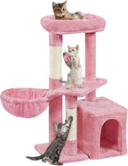 Yaheetech 34.5in Scratching Post, Cat Scratchers for Indoor Cats and Kittens, Multifunctional Activity Post w/Sisal Rope＆Dangling Ball＆Large Condo, Pink