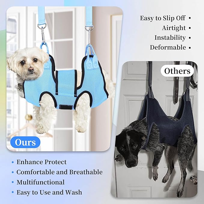 PatiencET Dog Grooming Hammock for Nail Trimming Pet Hammock for Small Dogs with Security Strap Cat Sling for Nail Clipping with Clippers Nail File and Pet Comb (Cerulean S)